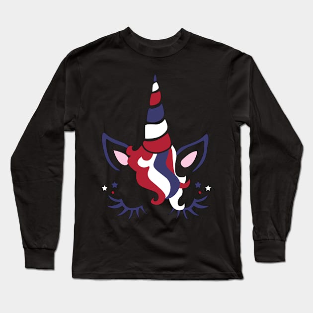 American Unicorn US Flag Cute Patriotic 4th of July Long Sleeve T-Shirt by Simpsonfft